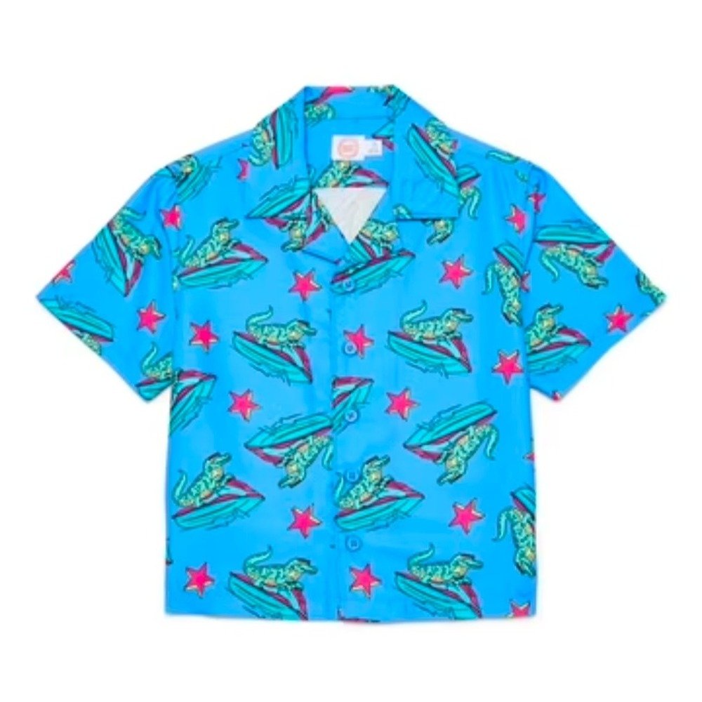 Boys Wonder Nation Cabana sun button down shirt size XL 14-16 husky blue
